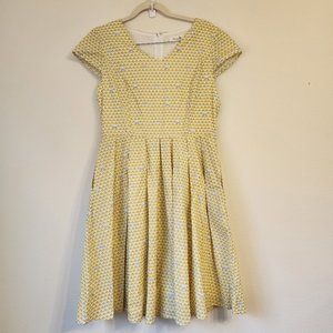 Tulip B, Women Midi Dress, Cap Sleeve, Cat Novelty, Size L, Yellow, Casual.